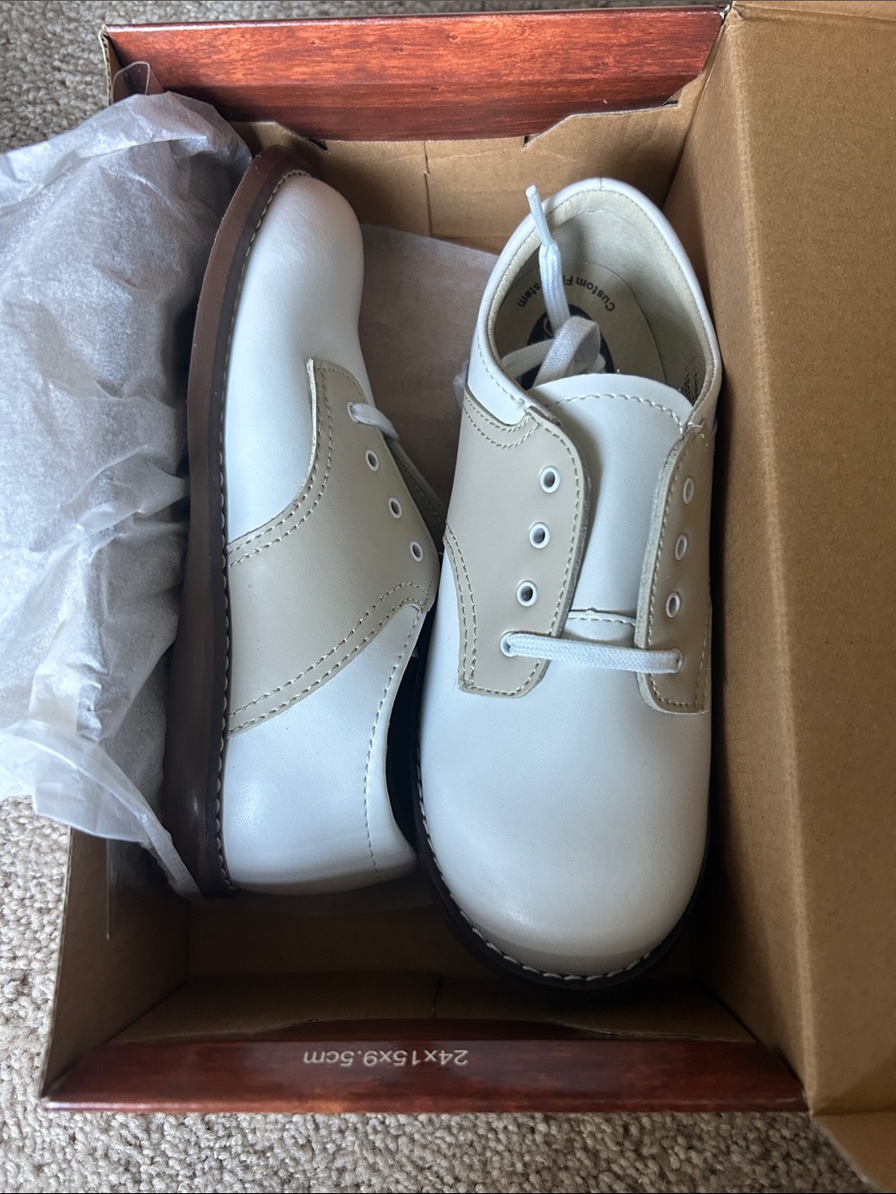 FootMates White and Tan Kids Saddle Dress Shoes